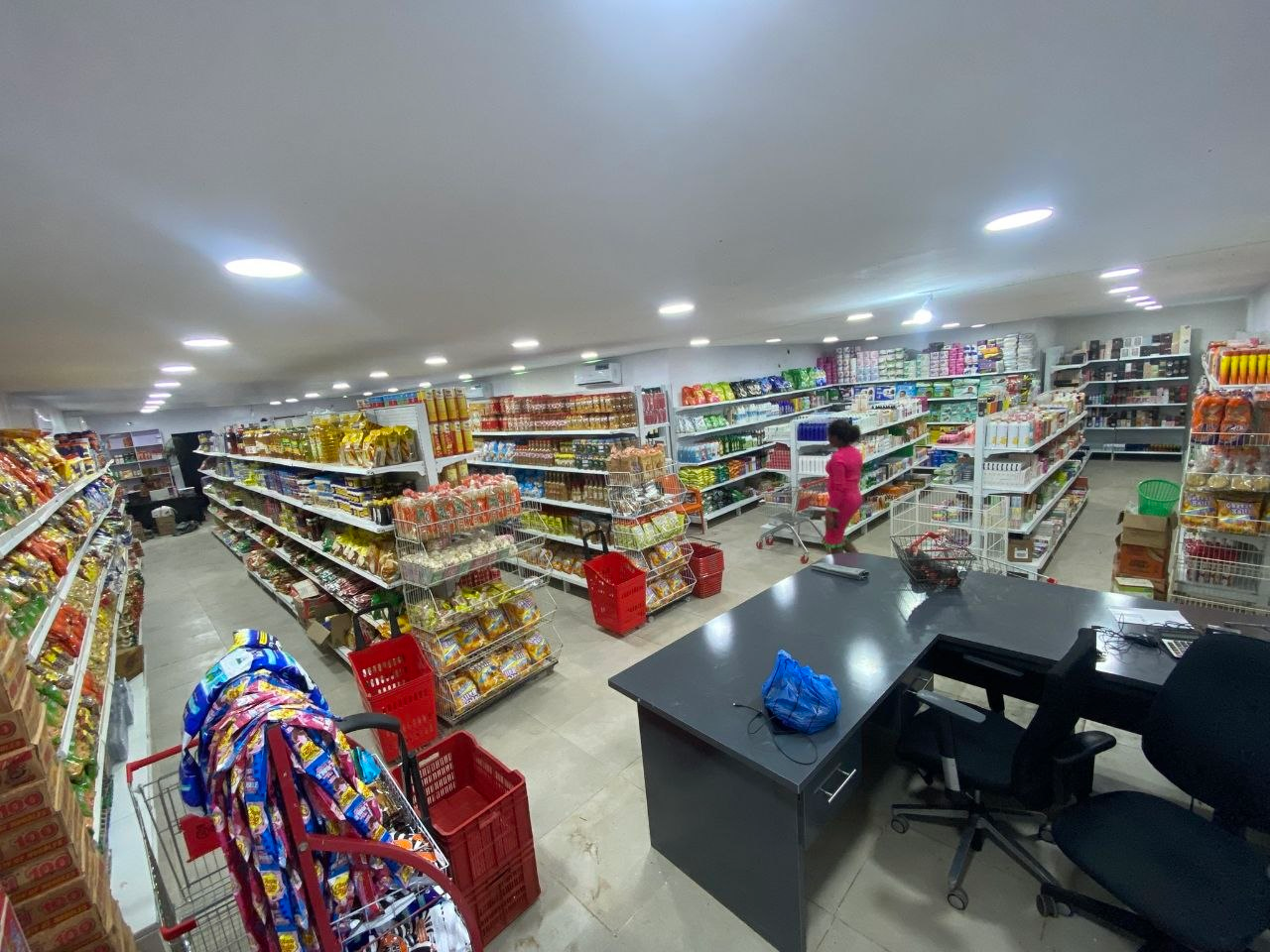 Inside RV Pharmacy & Supermarket, aisles fully stocked